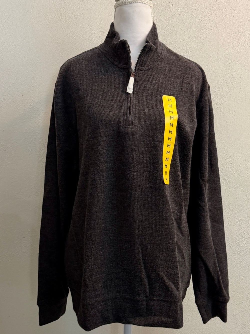 Lands' End Ribbed Quarter Zip Pullover Sweater Men's Medium Dark Charcoal Gray